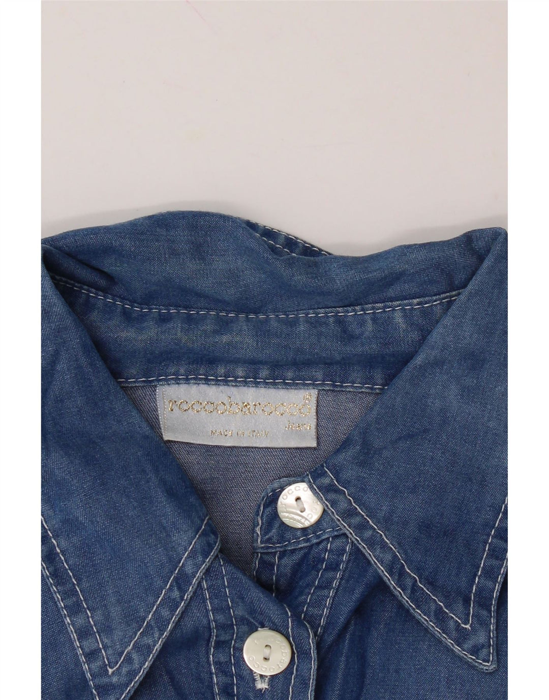 ROCCOBAROCCO Womens Denim Shirt IT 42 Medium Blue Cotton Vintage Roccobarocco and Second-Hand Roccobarocco from Messina Hembry 