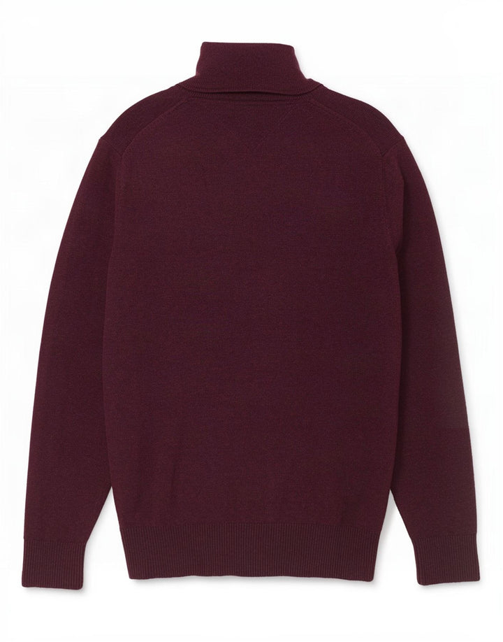 Tommy Hilfiger Herren-Pullover mit Knopfkragen, Größe S, burgunderfarbene Baumwolle