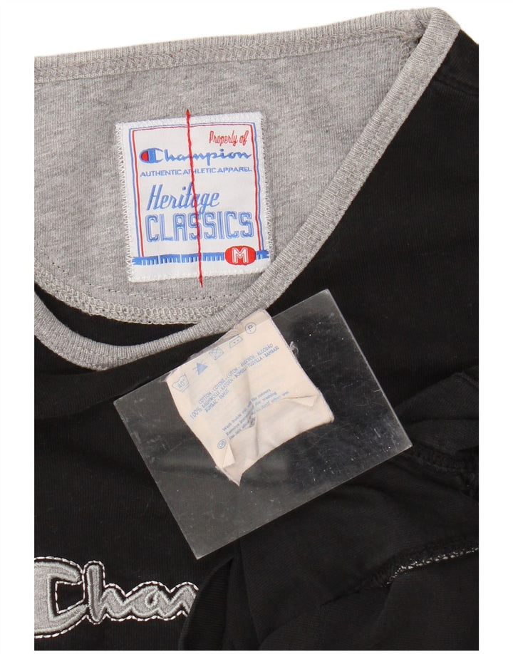CHAMPION Damen Heritage Classics Graphic T-Shirt Top UK 12 Medium Schwarz