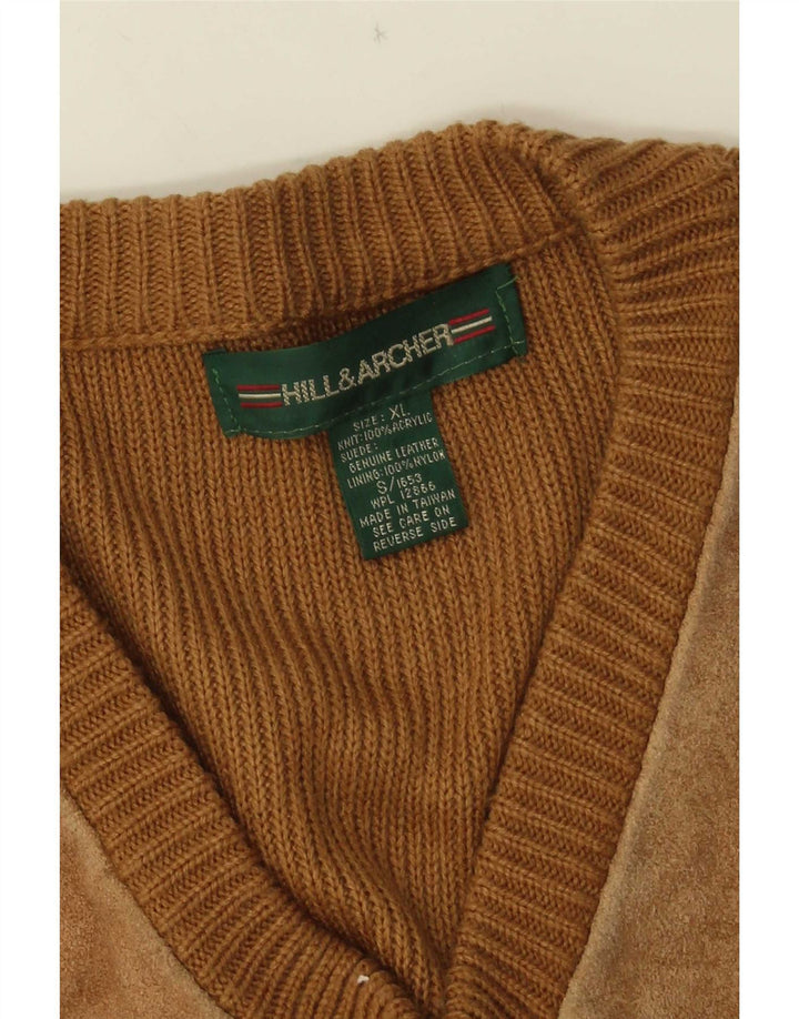 Herren-Pullover aus Wildleder mit V-Ausschnitt, XL, Beige, Acryl