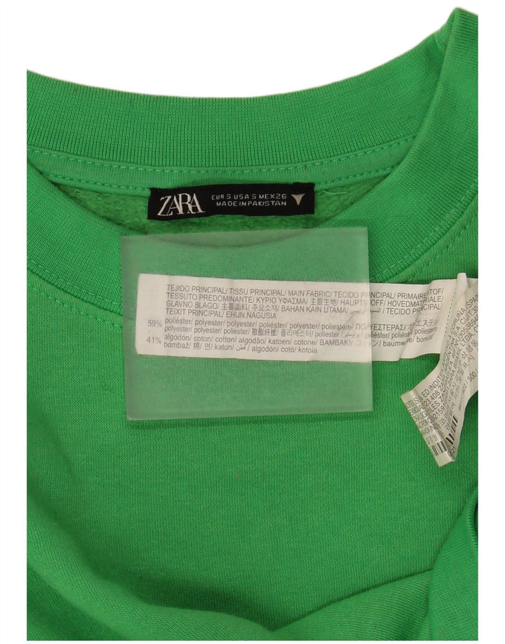Zara Damen Crop Oversized Sweatshirt Pullover UK 10 Small Grün Polyester
