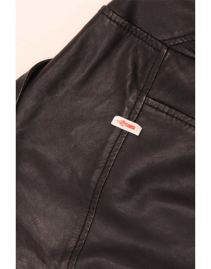 Vintage Damen Crop Leder Bikerjacke UK 10 Kleines schwarzes Leder