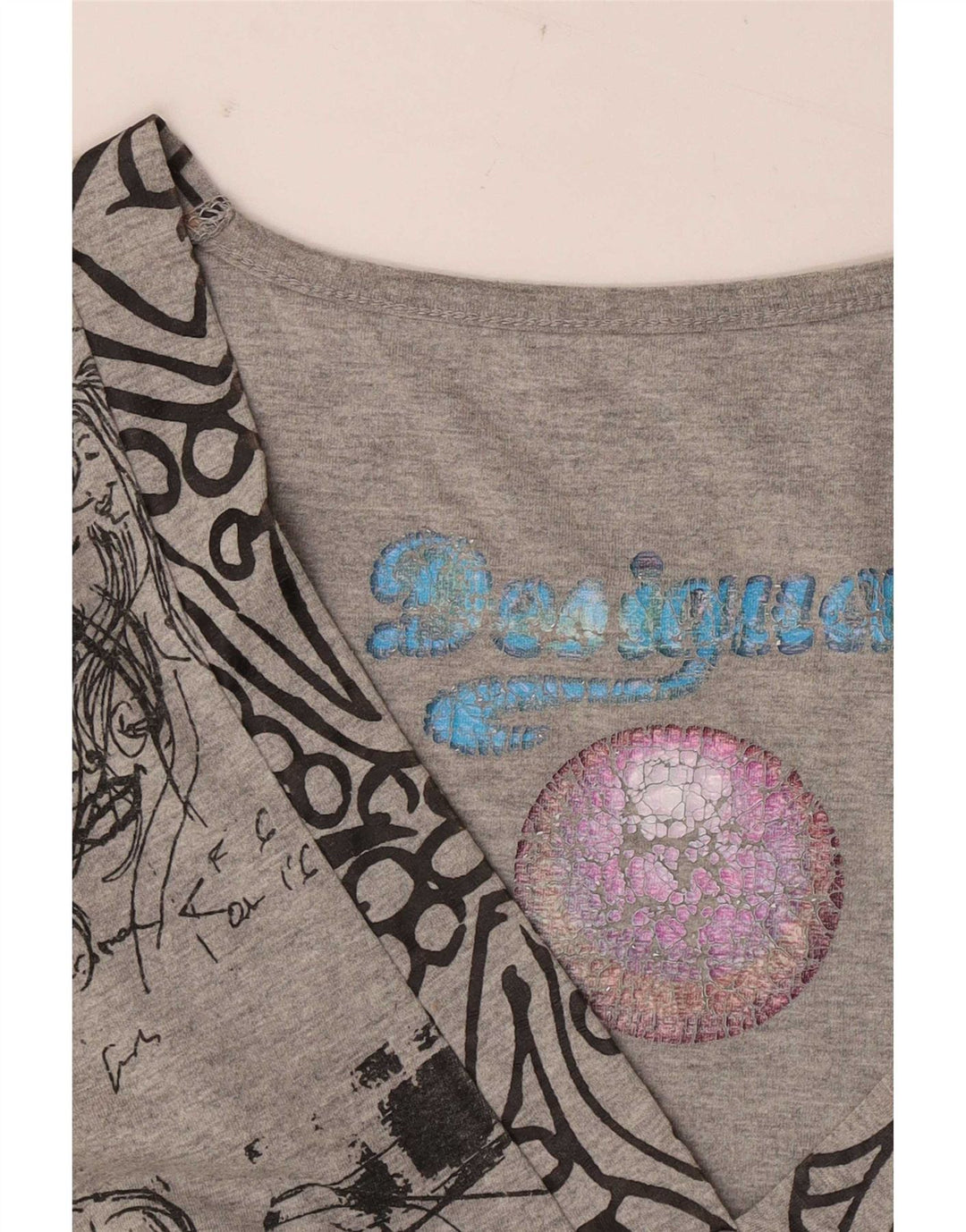 Desigual Damen Grafik-A-Linien-Kleid UK 12 Mittelgrau