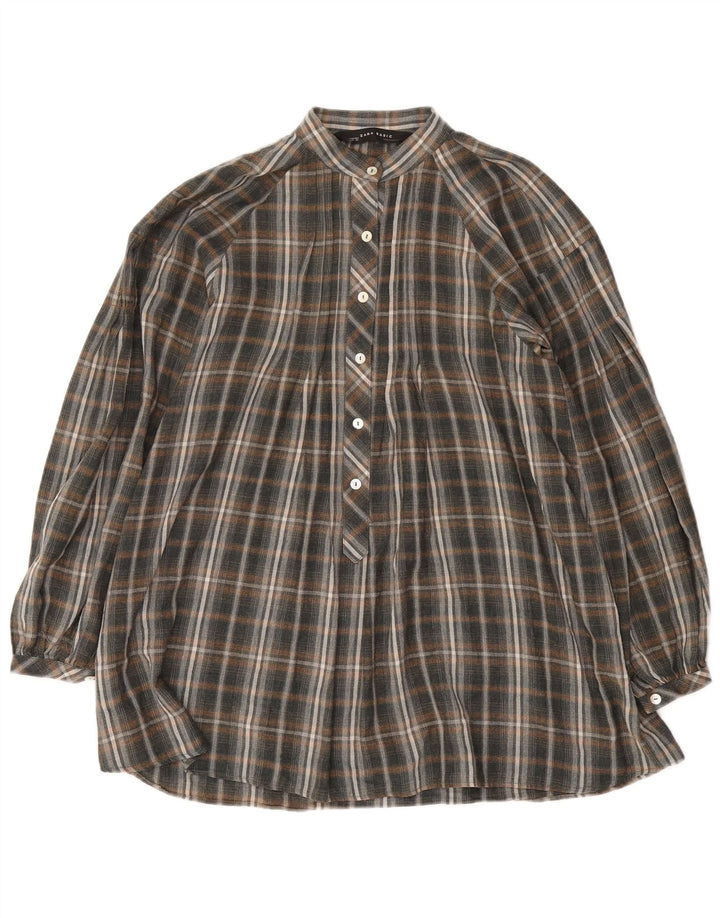 Zara Damen Longline Loose Fit Pullover Shirt UK 14 Mittelgrau kariert