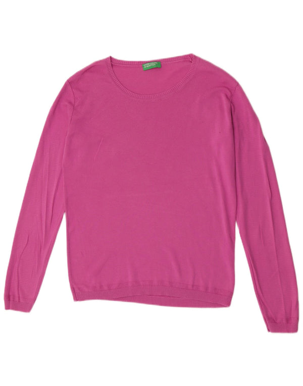 Benetton Damen-Pullover mit U-Boot-Ausschnitt, Gr. 18, XL, Rosa, Baumwolle