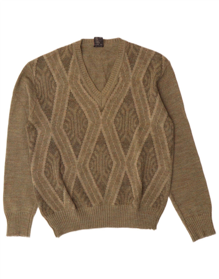 Rinaldi Herren-Pullover mit V-Ausschnitt, Mittelkhaki, Argyle-/Diamantwolle