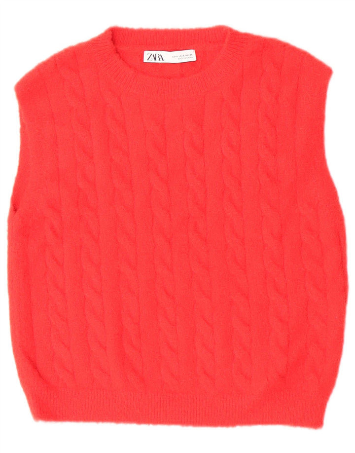 Zara Damen Crop Vest Tank Top UK 10 Small Rot Polyamid