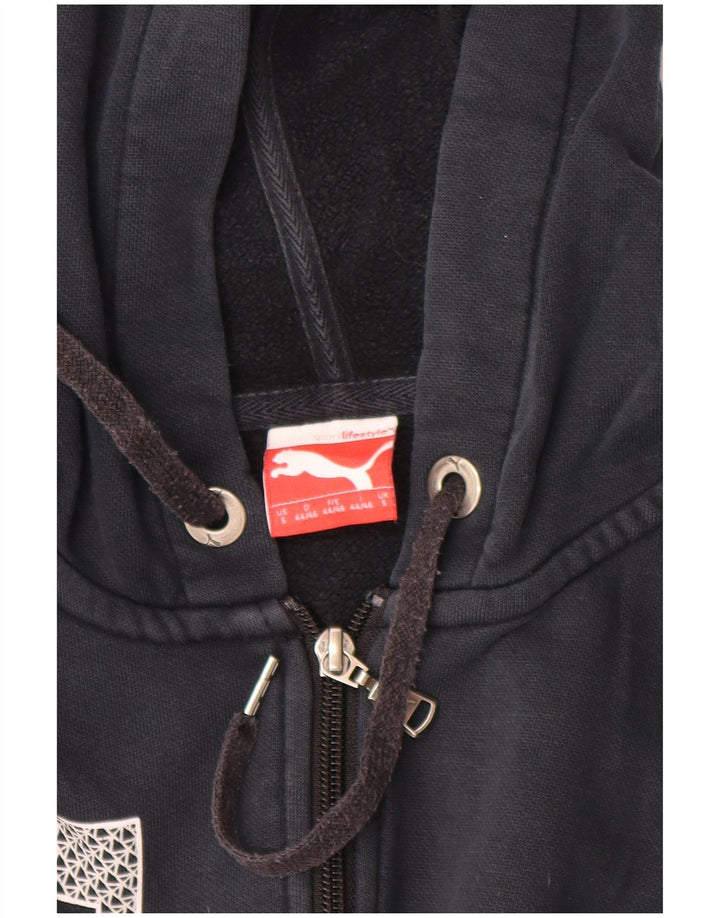 PUMA Damen Graphic Zip Hoodie Pullover UK 10 Small Schwarz Baumwolle
