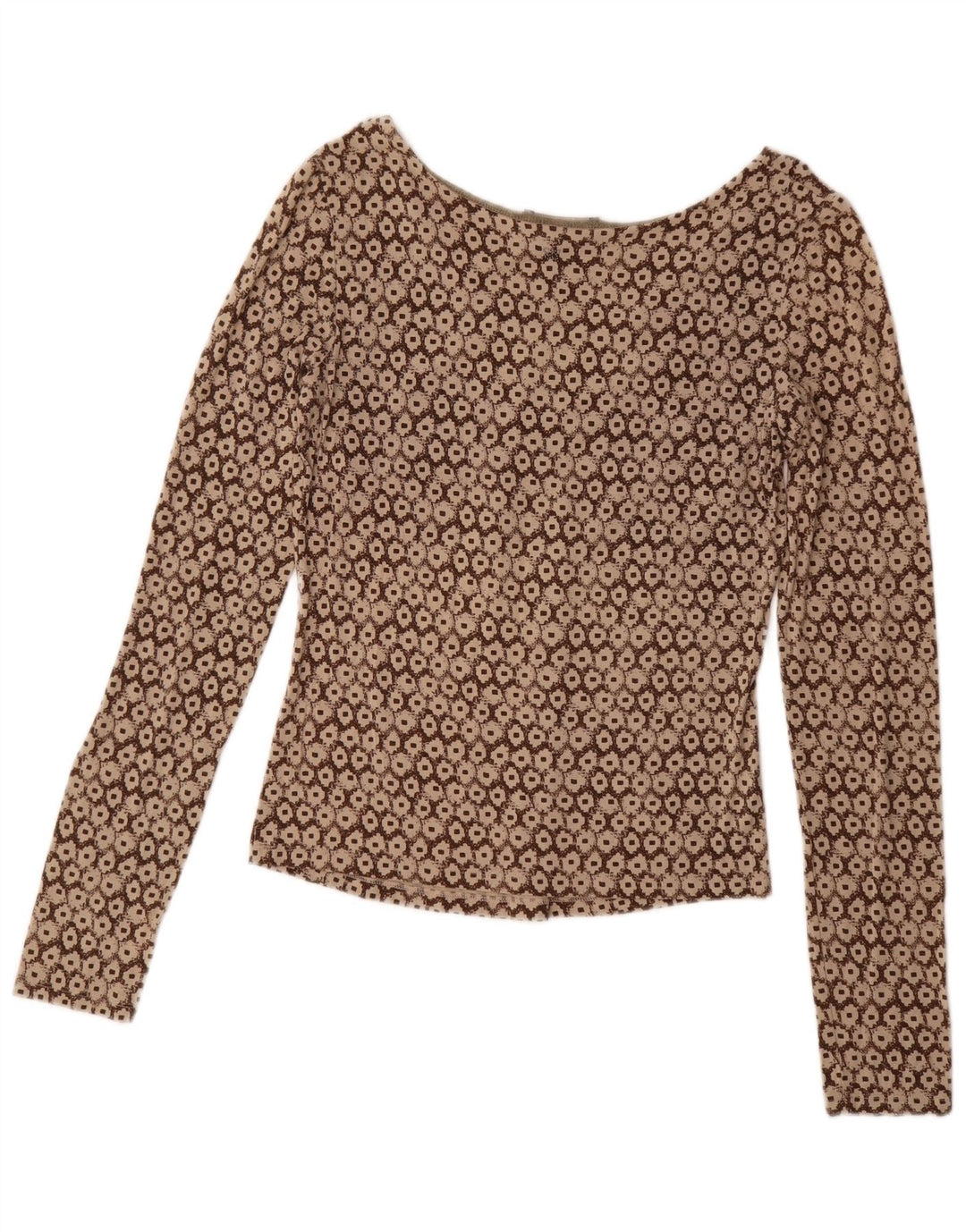 Max Mara Damen-Langarmblusen-Oberteil „Weekend“ UK 14 Large Braun Geometrisch