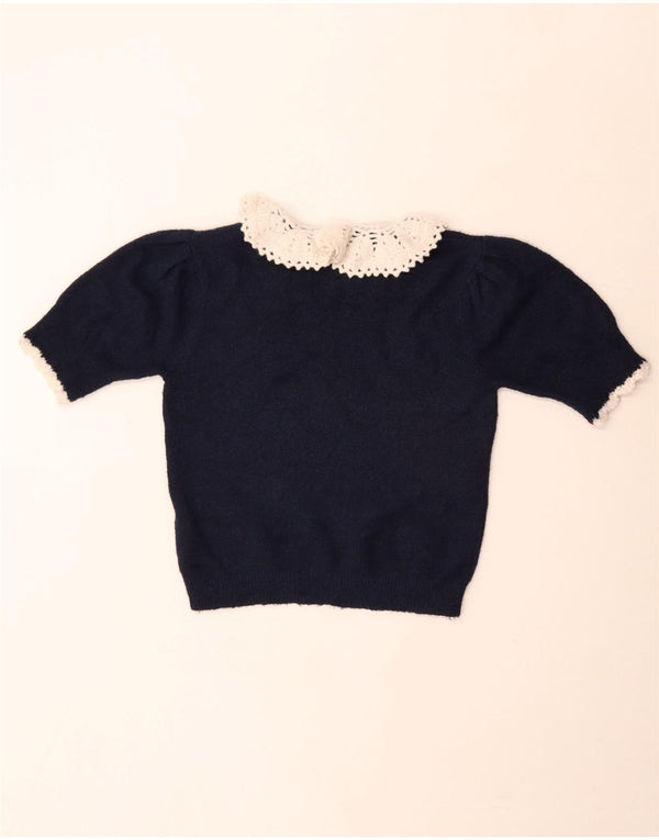 Zara Damen Strick-Crop-Top UK 12 Medium Marineblau Polyester