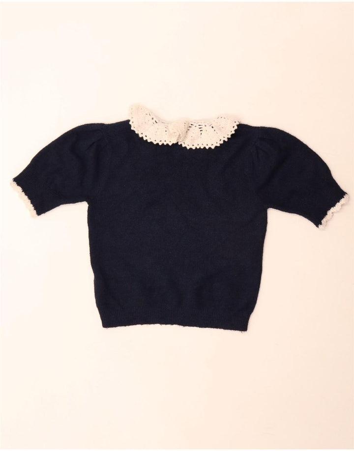 Zara Damen Strick-Crop-Top UK 12 Medium Marineblau Polyester