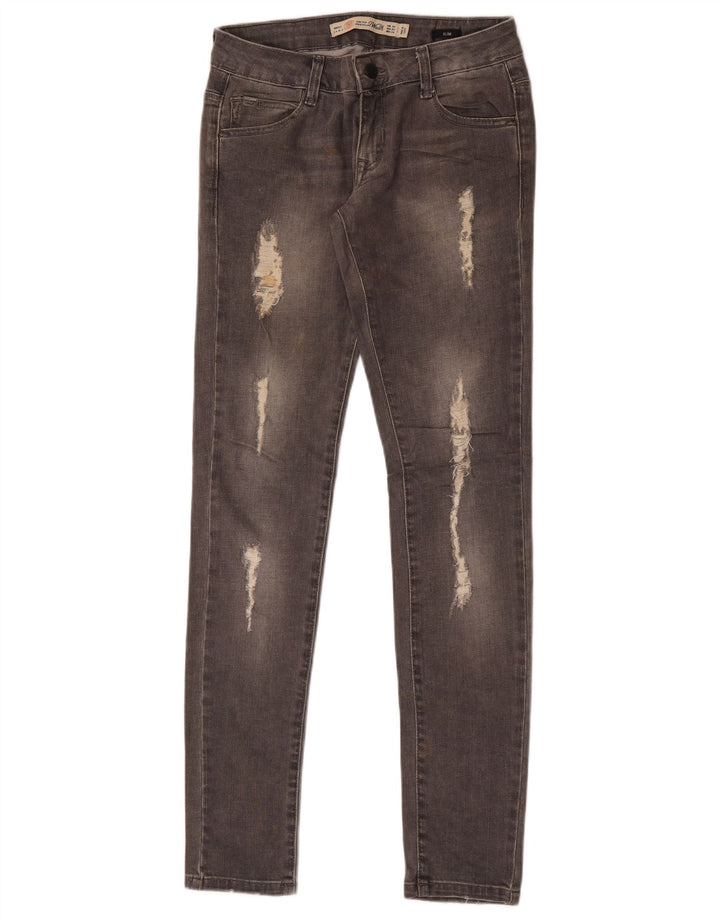 Zara Damen Distressed Slim Jeans EU 34 2XS W24 L32 Grau