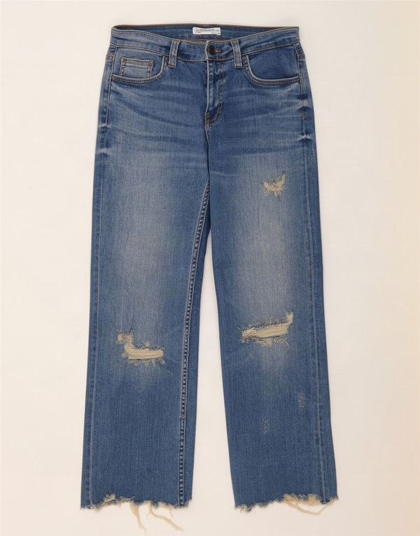 Zara Damen Distressed Straight Jeans EU 34 2XS W24 L26 Blaue Baumwolle