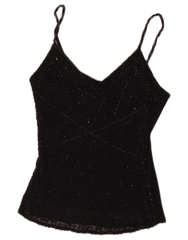 Vintage Damen Cami Top UK 8 Small Schwarz Viskose