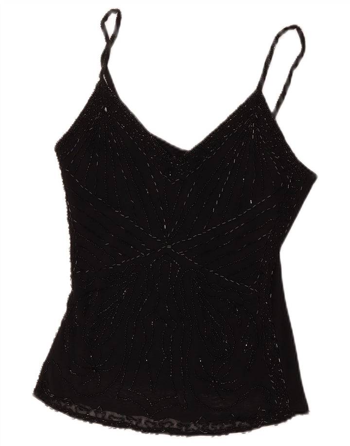 Vintage Damen Cami Top UK 8 Small Schwarz Viskose