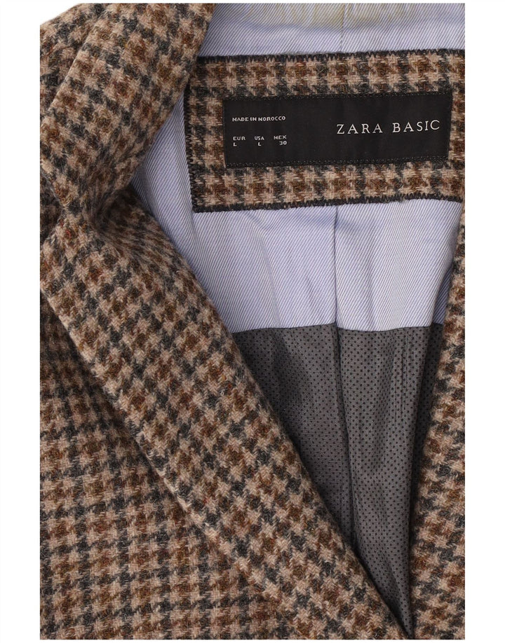 Zara Damen-Blazer mit 1 Knopf, Gr. 14, Beige, Hahnentrittmuster