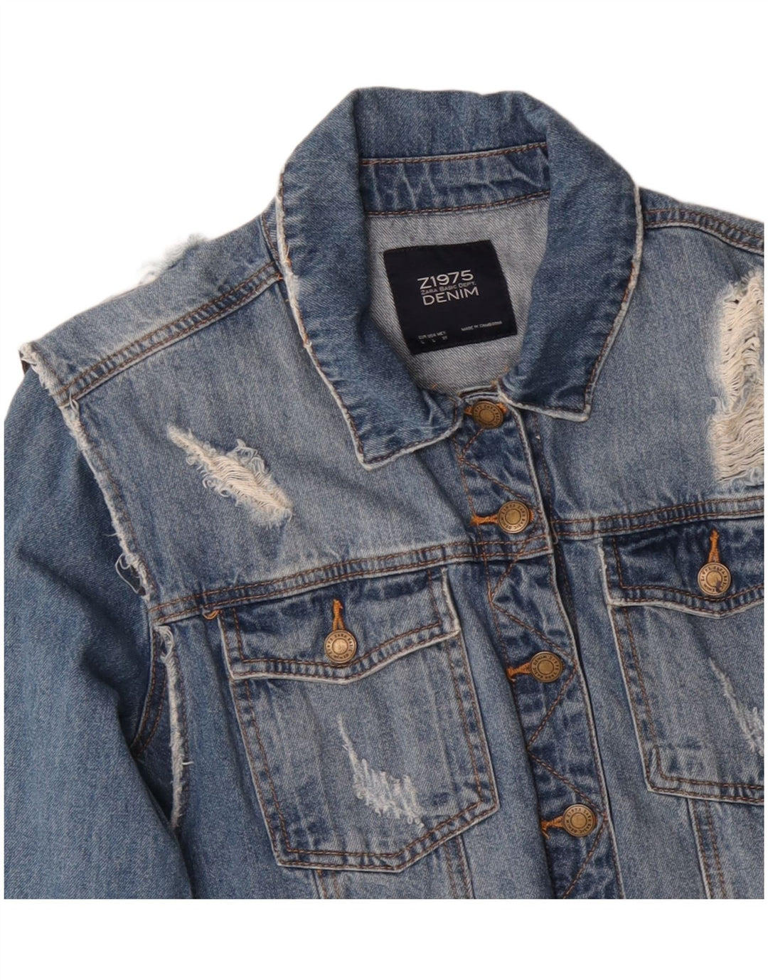 ZARA Damen Distressed Jeansjacke UK 16 Große blaue Baumwolle