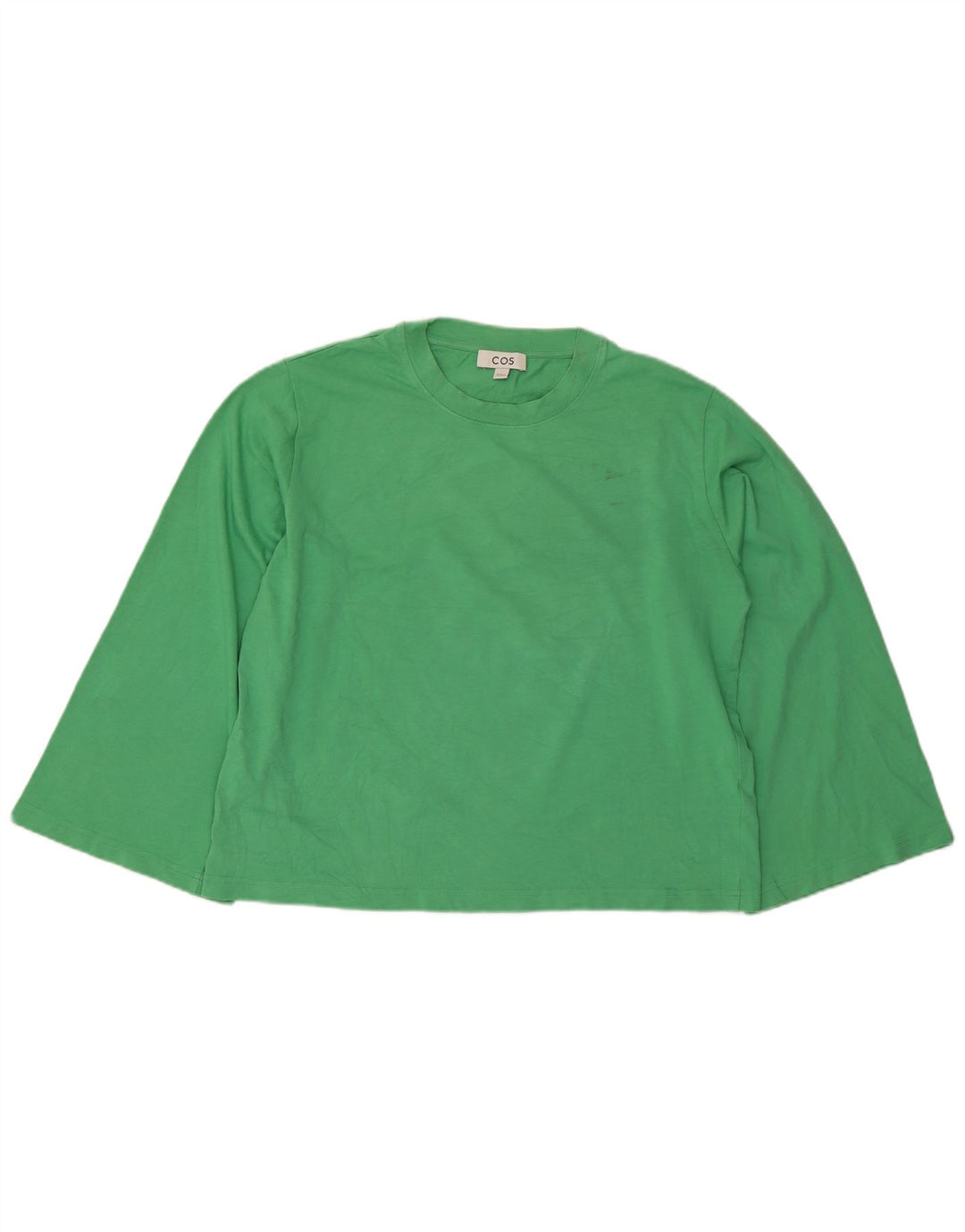 Cos Damen Top Langarm UK 14 Mittelgrüne Baumwolle