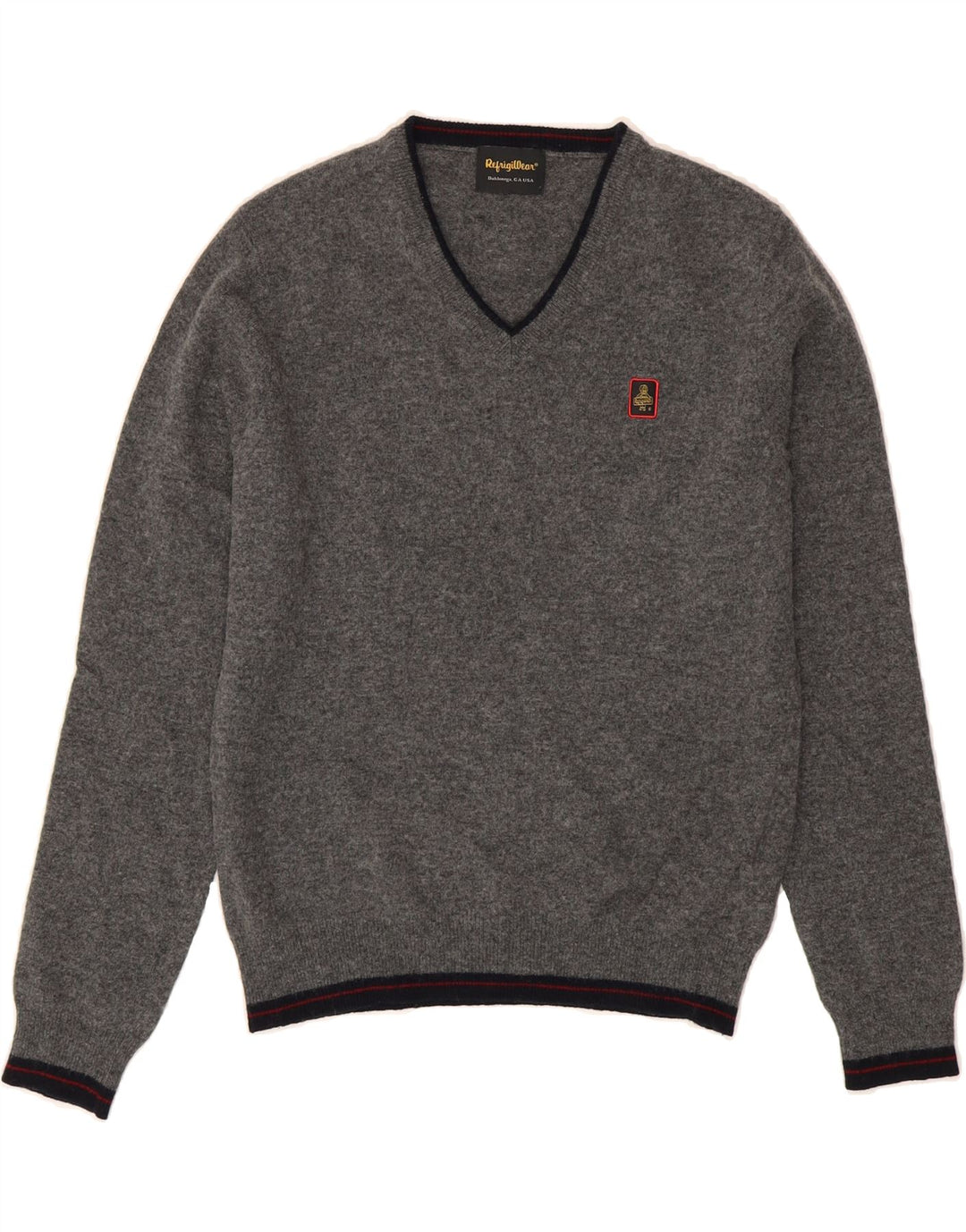 REFRIGIWEAR Womens V-Neck Jumper Sweater UK 14 Medium Grey Wool Vintage Refrigiwear and Second-Hand Refrigiwear from Messina Hembry 