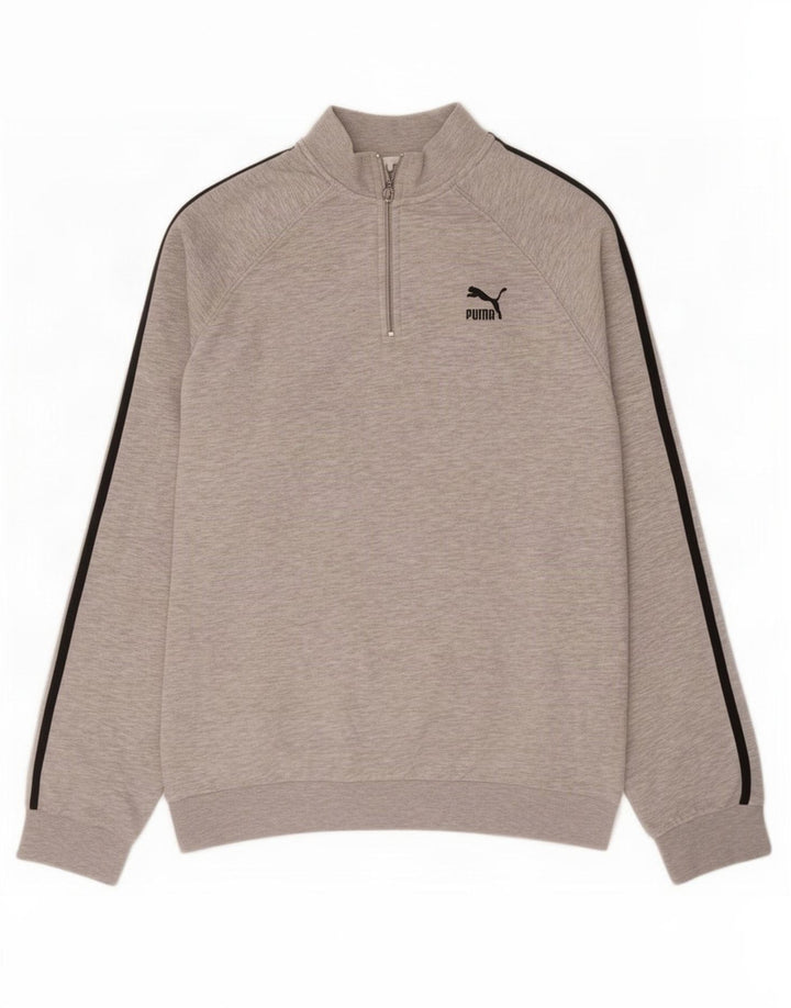 Puma Herren-Sweatshirt mit Reißverschluss am Hals, mittelgrau gesprenkelte Baumwolle