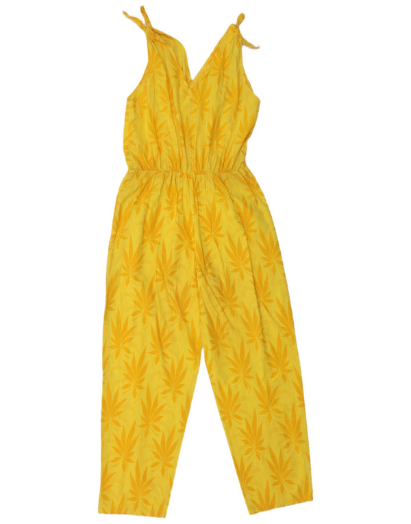 Vintage Damen Ärmelloser Overall UK 12 Mittelgelb geblümt
