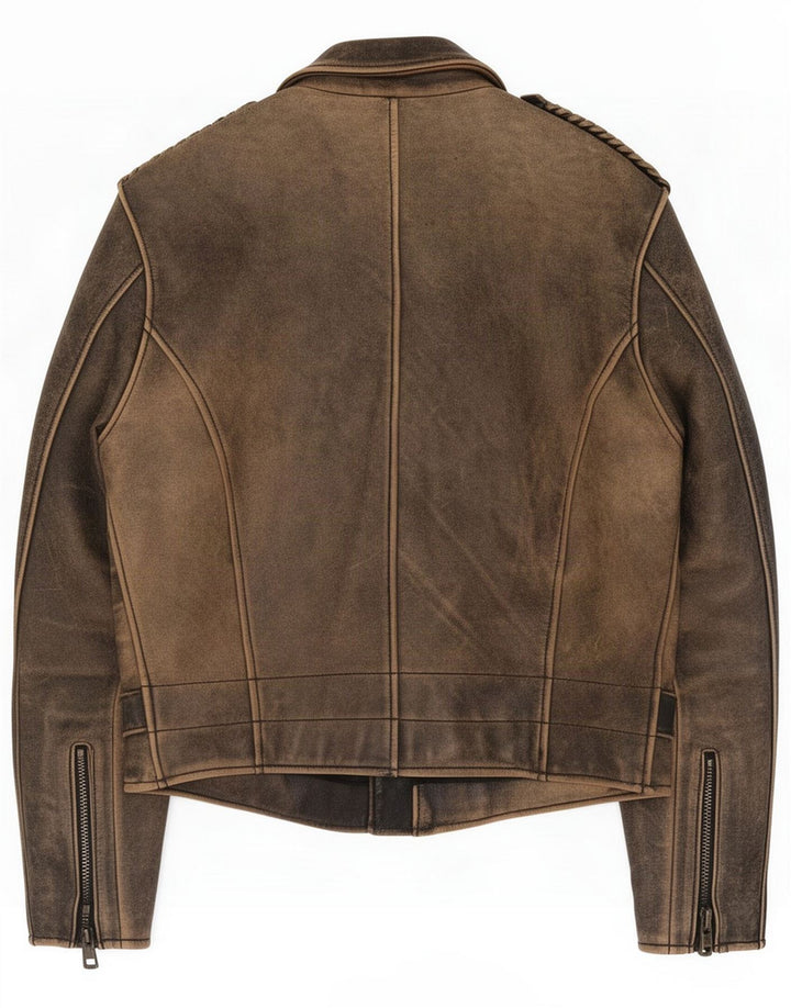 Vintage Herren Leder Bikerjacke IT 50 Large Braun
