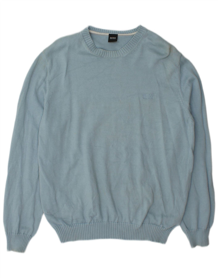 Hugo Boss Herren-Pullover mit Rundhalsausschnitt, XL, blaue Baumwolle