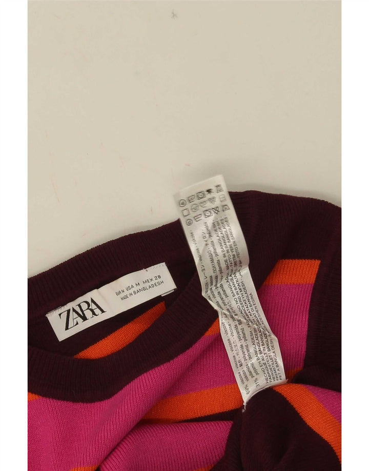 Zara Damen Crop Vest Top UK 12 Medium Mehrfarbig gestreifte Viskose