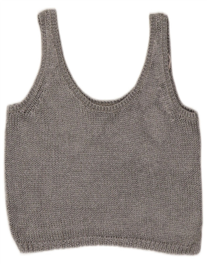 Zara Damen Crop Vest Tank Top UK 10 Small Silber Polyester