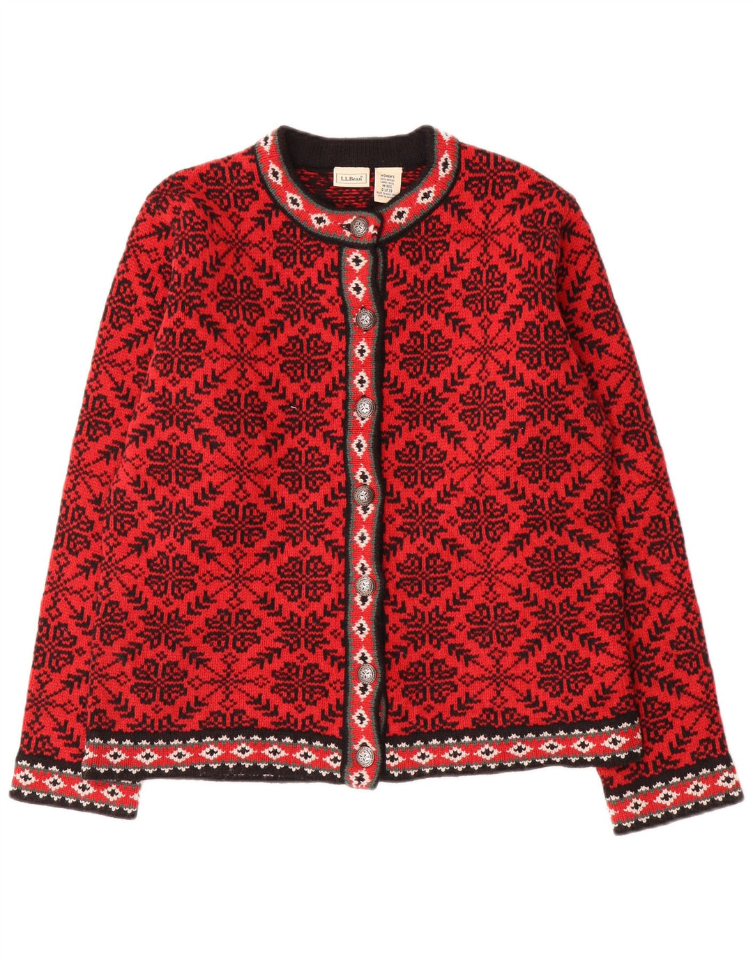 L.L.Bean Damen-Cardigan-Pullover UK 14 Mittelrote Fair-Isle-Wolle