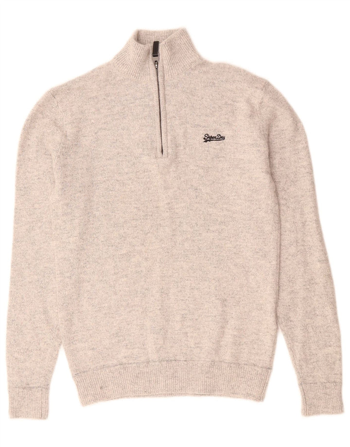 Superdry Herren-Pullover mit Reißverschluss am Kragen, Größe S, graue Baumwolle