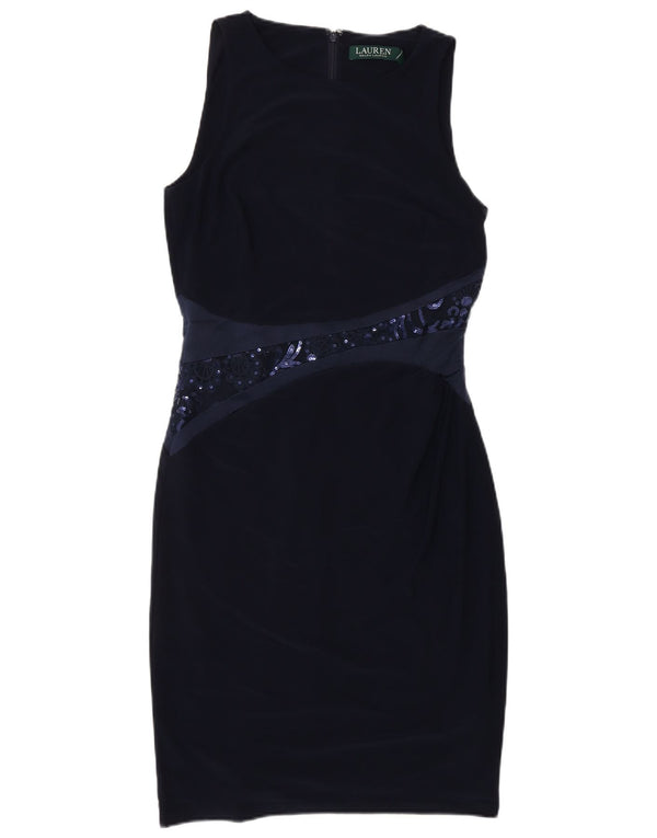 RALPH LAUREN Damen Ärmelloses Etuikleid US 4 Small Marineblau Polyester
