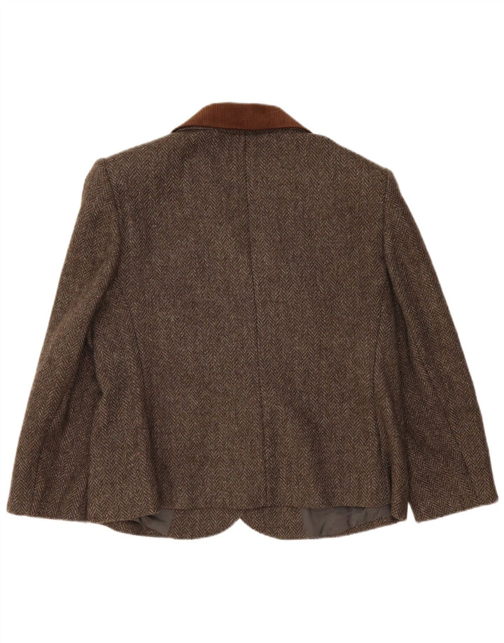 Vintage Damen 2-Knopf-Blazerjacke UK 14 Großes braunes Fischgrätenmuster