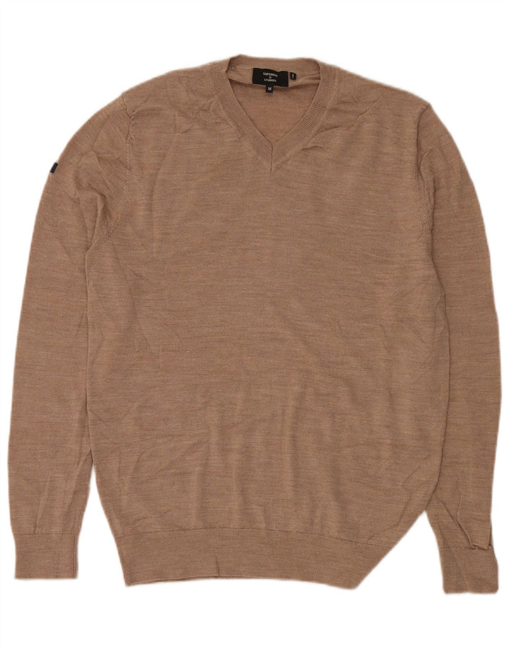 Superdry Herren-Pullover mit V-Ausschnitt aus mittelbeiger Merinowolle