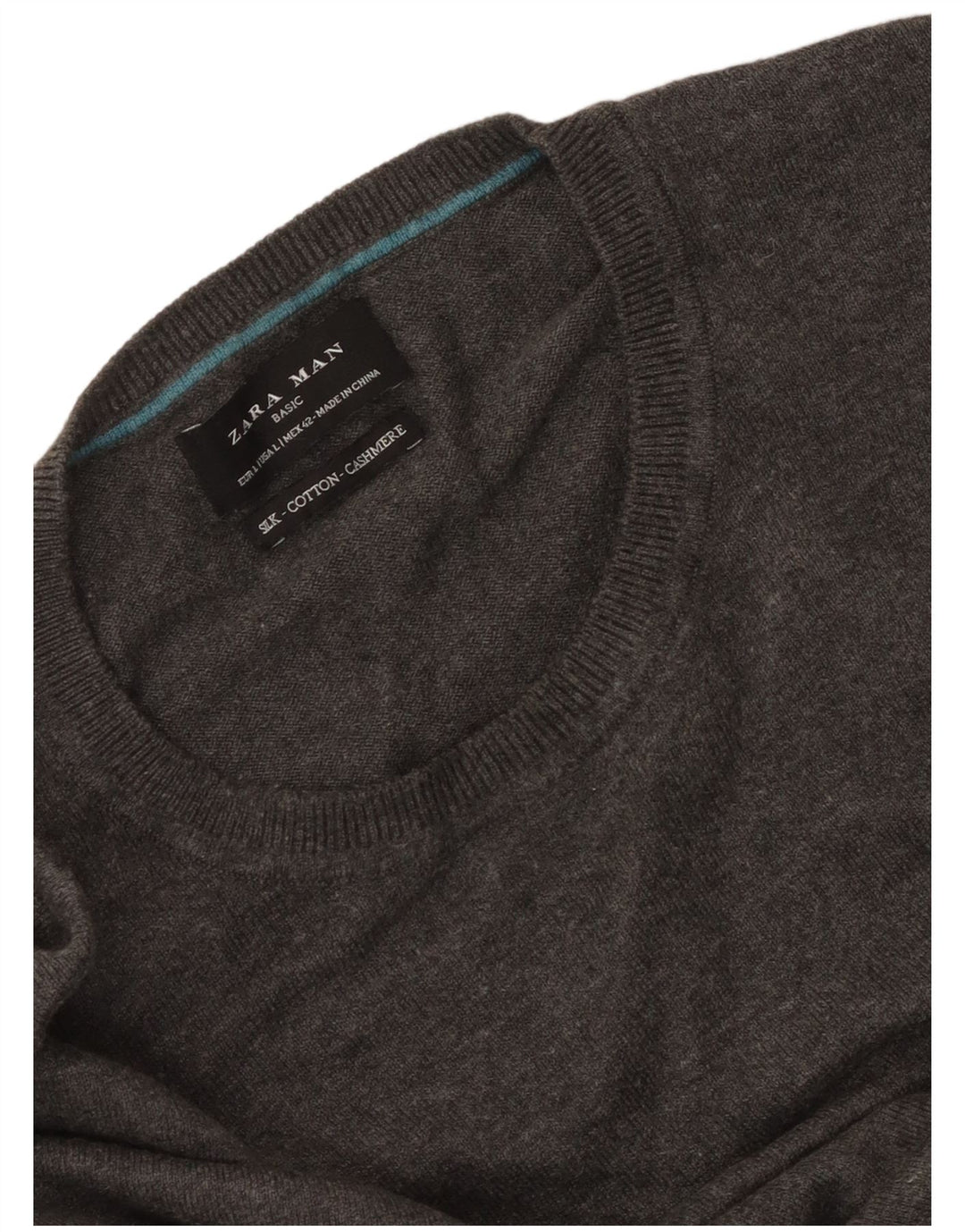 Zara Herren-Pullover mit Rundhalsausschnitt, groß, graue Baumwolle