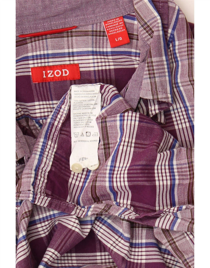 IZOD Mens Short Sleeve Shirt Large Purple Check Cotton Vintage Izod and Second-Hand Izod from Messina Hembry 