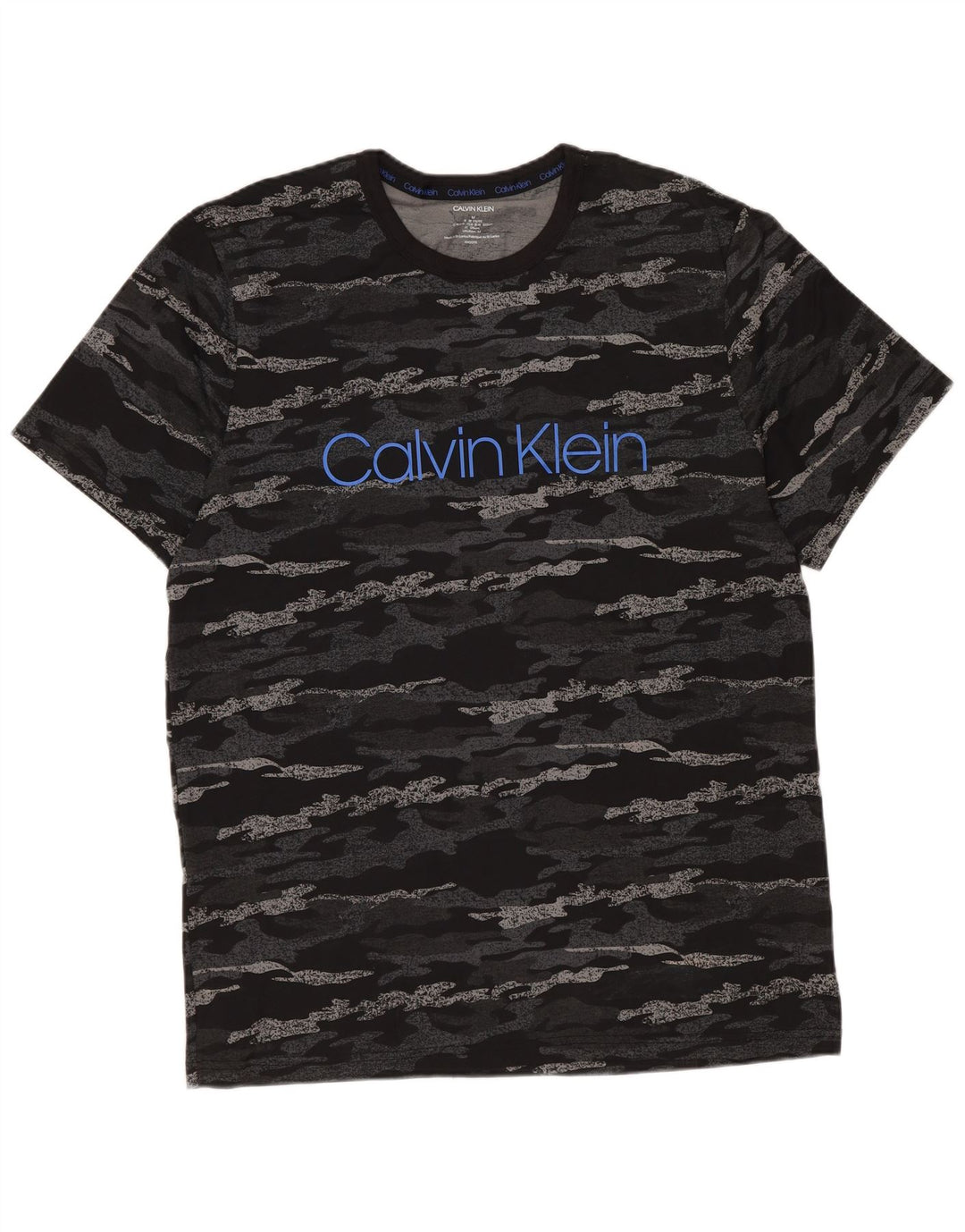 Calvin Klein Herren Grafik-T-Shirt-Oberteil aus mittelschwarzer Camouflage-Baumwolle