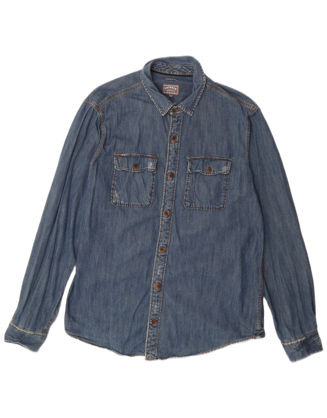 FAT FACE Herren-Jeanshemd mit klassischer Passform, Distressed-Optik, Größe L, aus blauer Baumwolle
