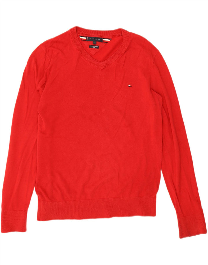 Tommy Hilfiger Herren-Pullover mit V-Ausschnitt, Größe S, Rot