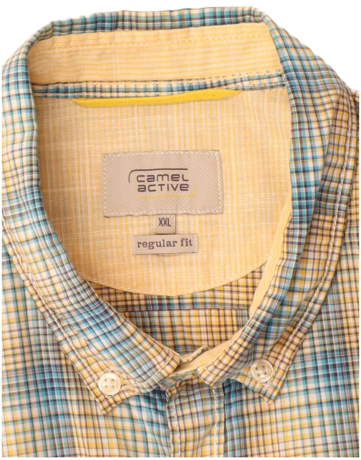 Camel Active Herren-Kurzarmhemd mit normaler Passform, 2XL, gelb kariert, Baumwolle