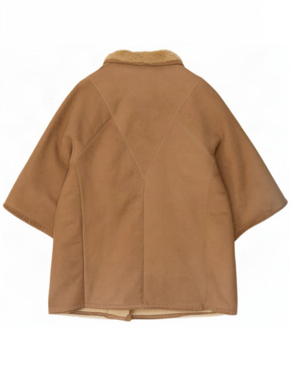 Vintage Damen Shearling-Mantel mit 3/4-Ärmeln, UK 14, Mittelbeige