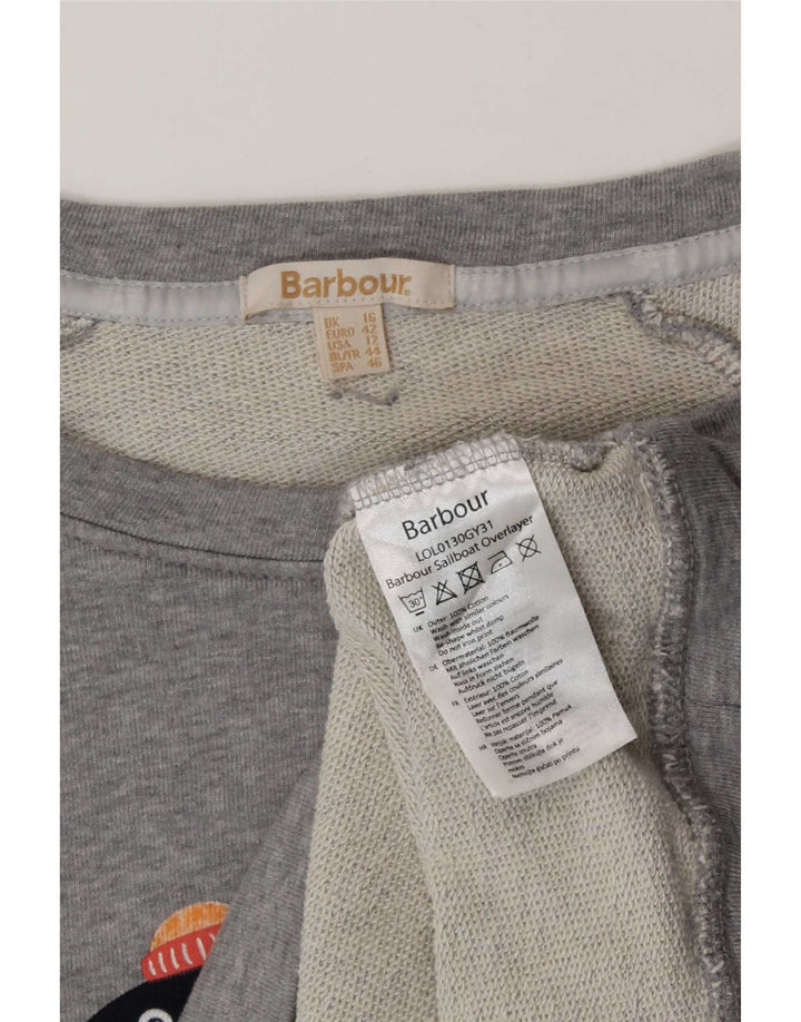Barbour Damen Grafik-Sweatshirt-Pullover UK 16 Große graue Baumwolle