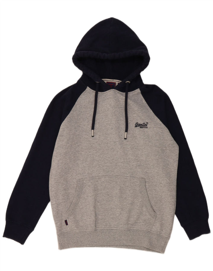 Superdry Herren-Kapuzenpullover, groß, graue Farbblock-Baumwolle
