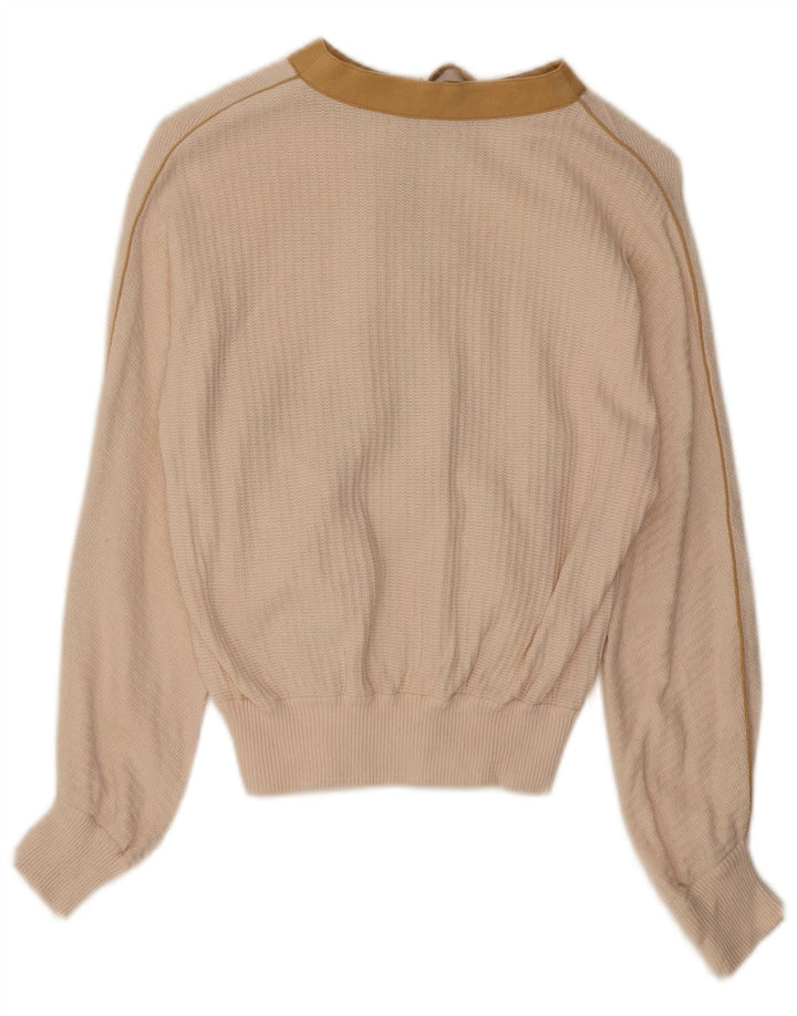 VINTAGE Womens Cardigan Sweater IT 42 Medium Beige Colourblock Cotton