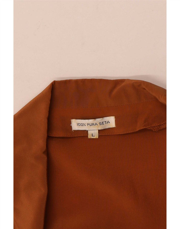 Vintage Damen Kurzärmelige 2-Knopf-Blazerjacke UK 16 Große braune Seide