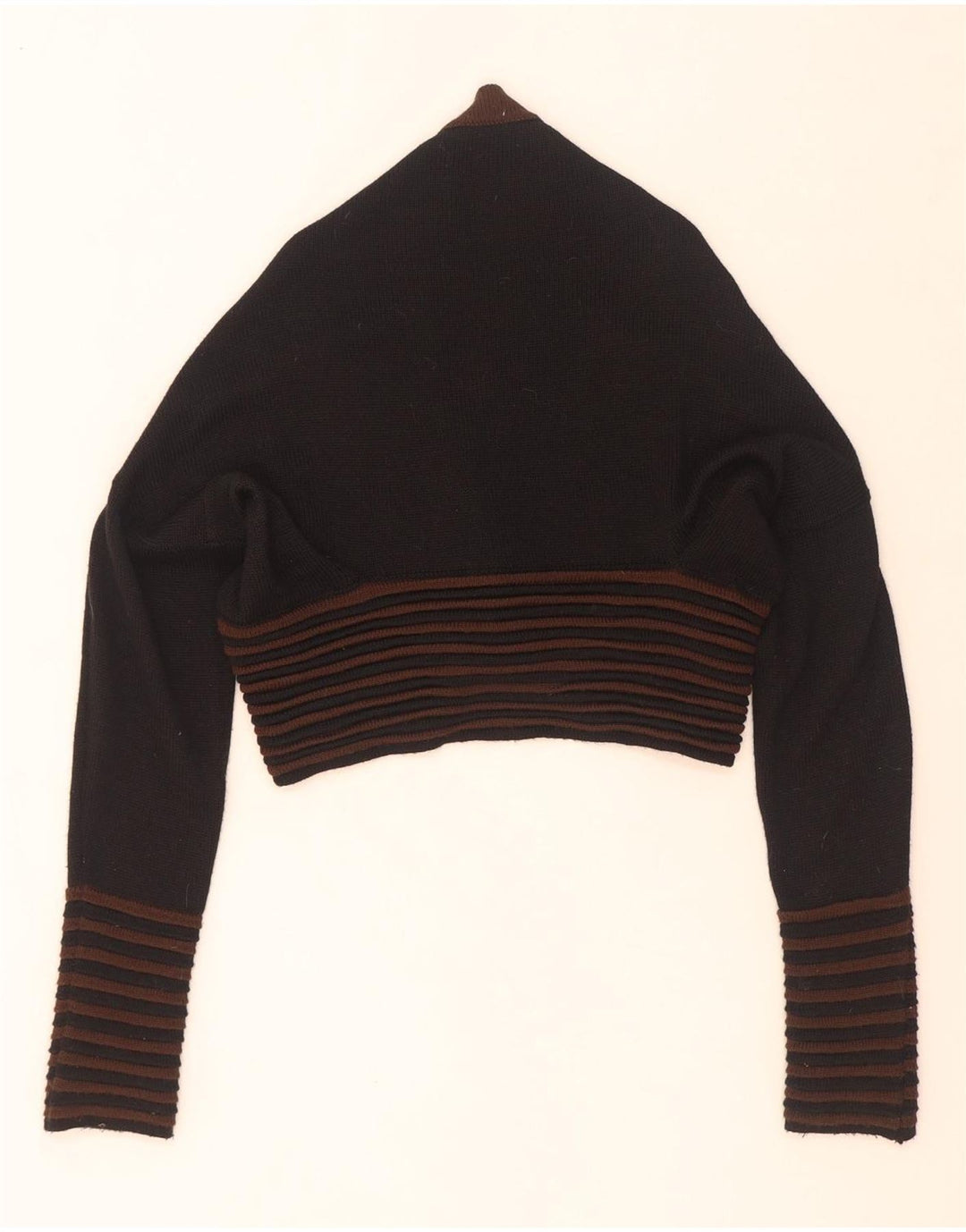 Vintage Damen Crop Cardigan Pullover IT 44 Medium Schwarz gestreift