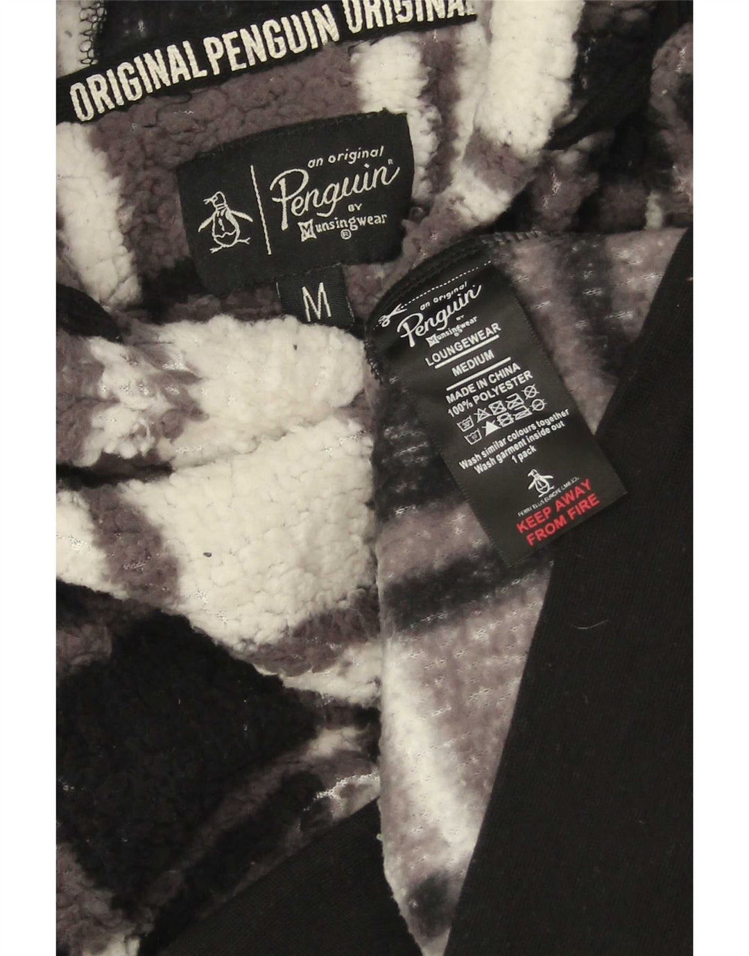 Penguin Herren-Fleecepullover mit Kapuze, Mittelschwarz, kariert, Polyester