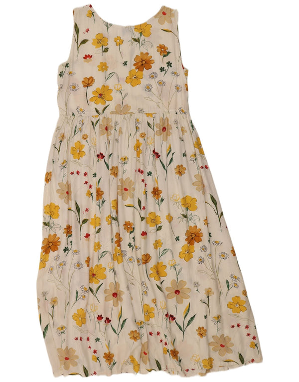 Vintage Damen Ärmelloses Maxikleid UK 12 Mittelweiß geblümt