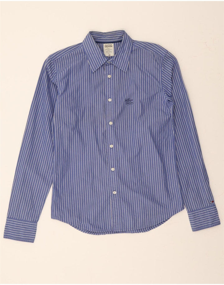 TOMMY HILFIGER Mens Shirt Small Blue Striped Cotton Vintage Tommy Hilfiger and Second-Hand Tommy Hilfiger from Messina Hembry 