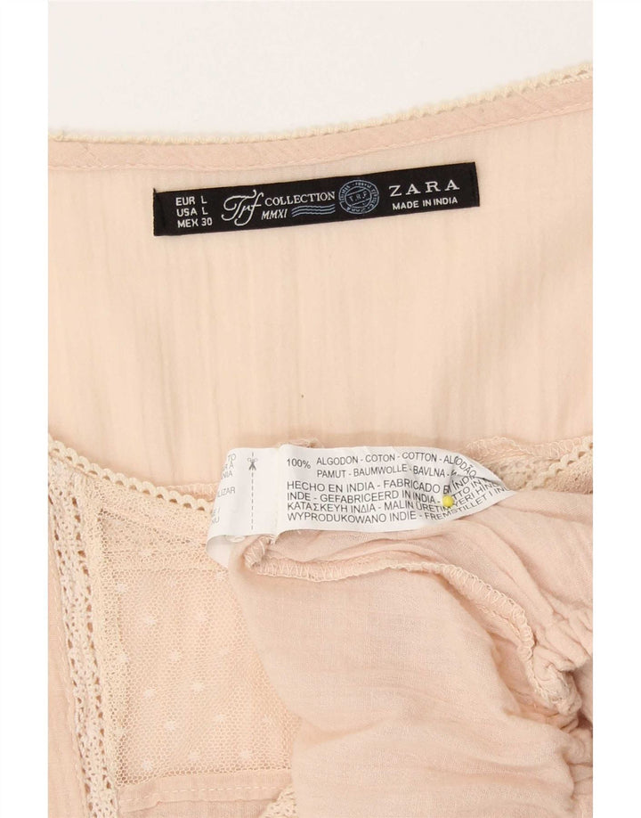 Zara Damen-Hemdbluse UK 16 Large Rosa Baumwolle